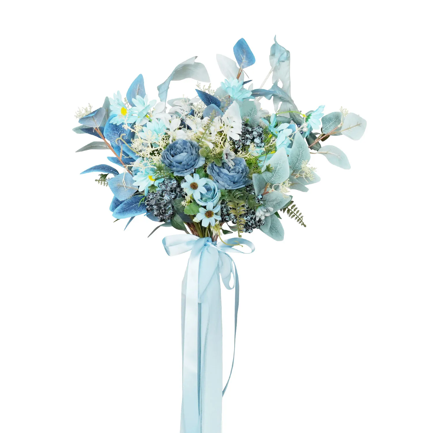 Bridal Hand Bouquet, Blue Rose, Orchid, Green Blue Leaf, Wedding Artificial Flowers Decor Light blue Bridal Hand Flower