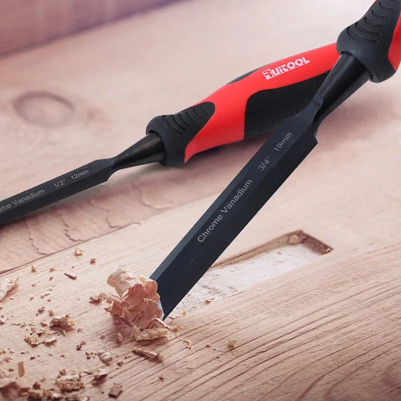 مجموعة إزميل الخشب الكروم الفاناديوم الصلب نحت حاد حافة شطبة قبضة لينة لنحت النجارة مع حقيبة لفة 4 قطعة