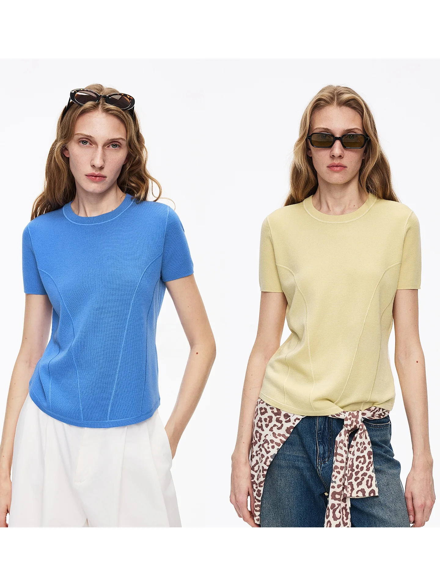 

UZZO Casual Beautiful Merino Wool Silk Lightweight Sport round Ne Knitted ort Sve T-irt Soft Comfortable Loose Fit