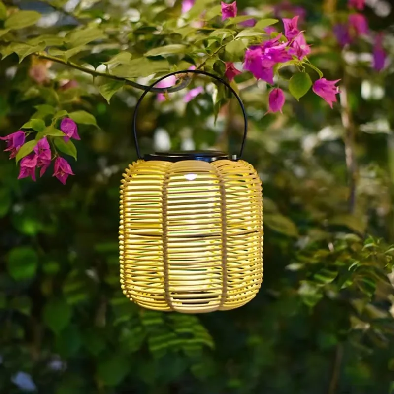 

Outdoor Solar LED Rattan Wicker Chandeliers Waterproof Hanging Chinese Lantern Balcony Decorative Atmosphere Lawn Light