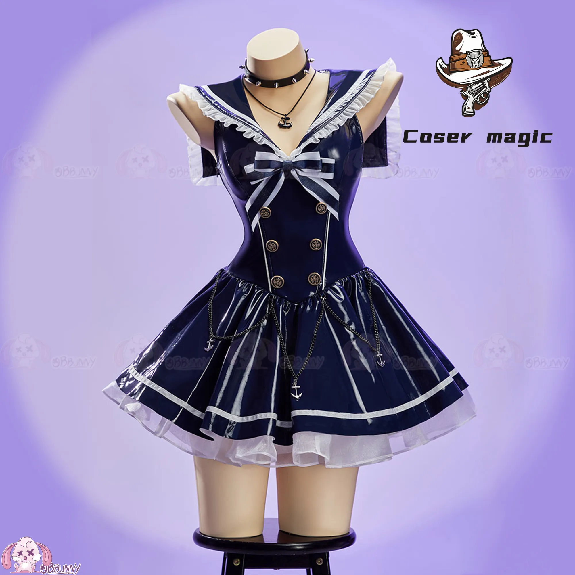 Original Navy Idol Halloween Cosplay Costume, PU Leather Cute Girls Sailor Dress Set - view 4