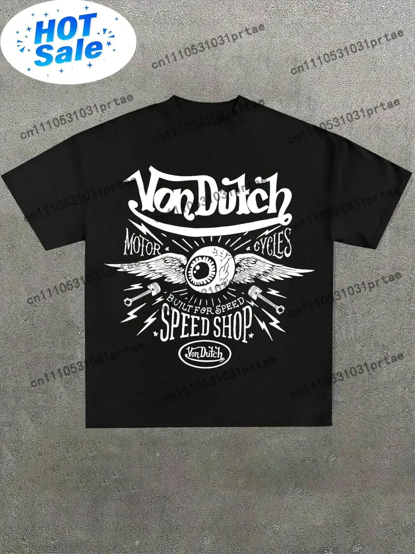 100% Cotton Plus Size Black  Graphic Tee Retro Motorcycles Speed Shop Winged Eye Print Vintage Streetwear Brand Merch Casual Red