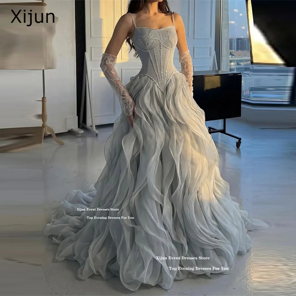 

Роскошные длинные вечерние платья Xijun с рюшами и бисером, формальные платья для выпускного вечера в Дубае, плиссированные платья А-силуэта с вырезом «сердечко», женские, на заказ