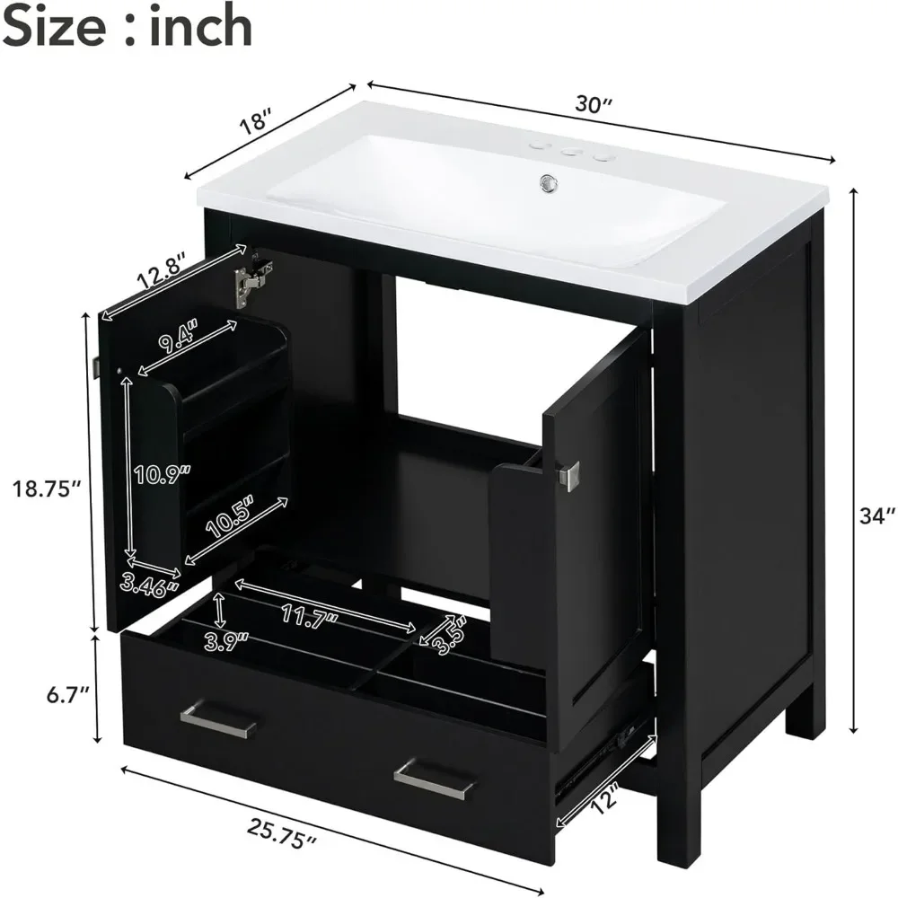 Bathroom Vanity with Single Sink, Combo Cabinet Undermount Sink, Bathroom Storage Cabinet with 2 Doors and a Drawer, Soft Closin