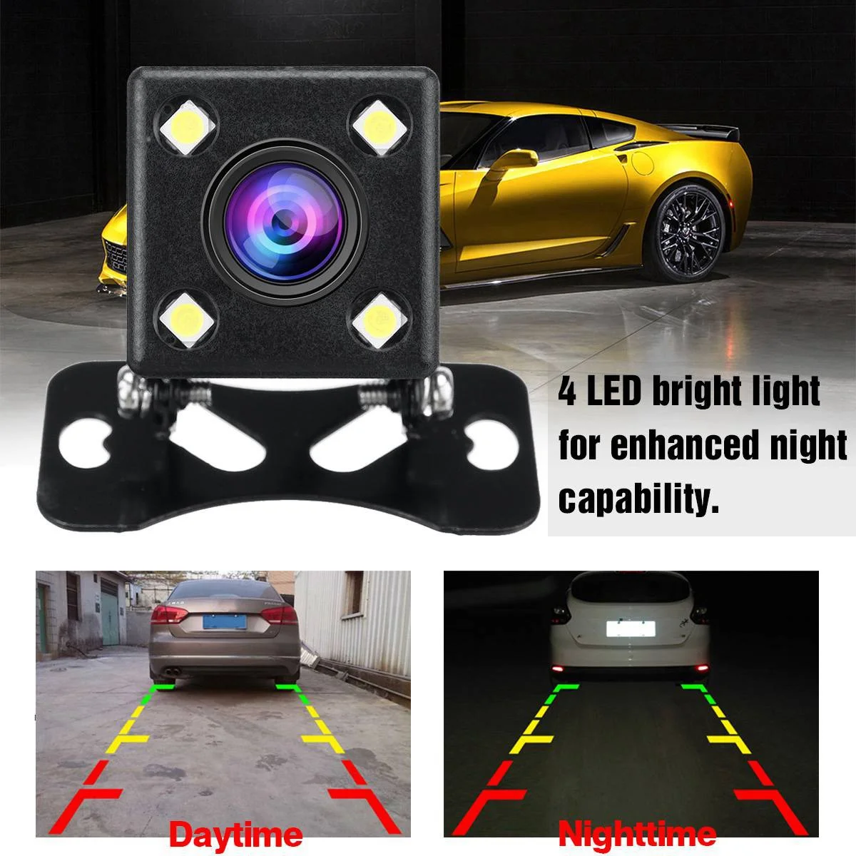 Monitor de visión trasera de coche HD de 4,3 pulgadas, cámara de marcha atrás impermeable, cámara de respaldo de visión nocturna, sistema de estacionamiento