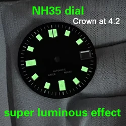 NH35 Dial 4.2 Crowns 29mm Super Green Luminous Green/Black/Blue/Black Gold Watch Dial for NH35A Movement SKX007 Men's Watch