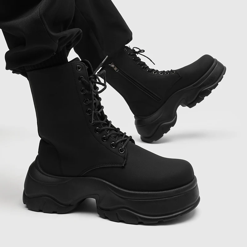 

Мужские дизайнерские оригинальные кожаные туфли Ковбойские высокие сапоги Черные стильные длинные мотоциклетные ботинки Мужские модные ботинки на платформе в стиле панк в готическом стиле