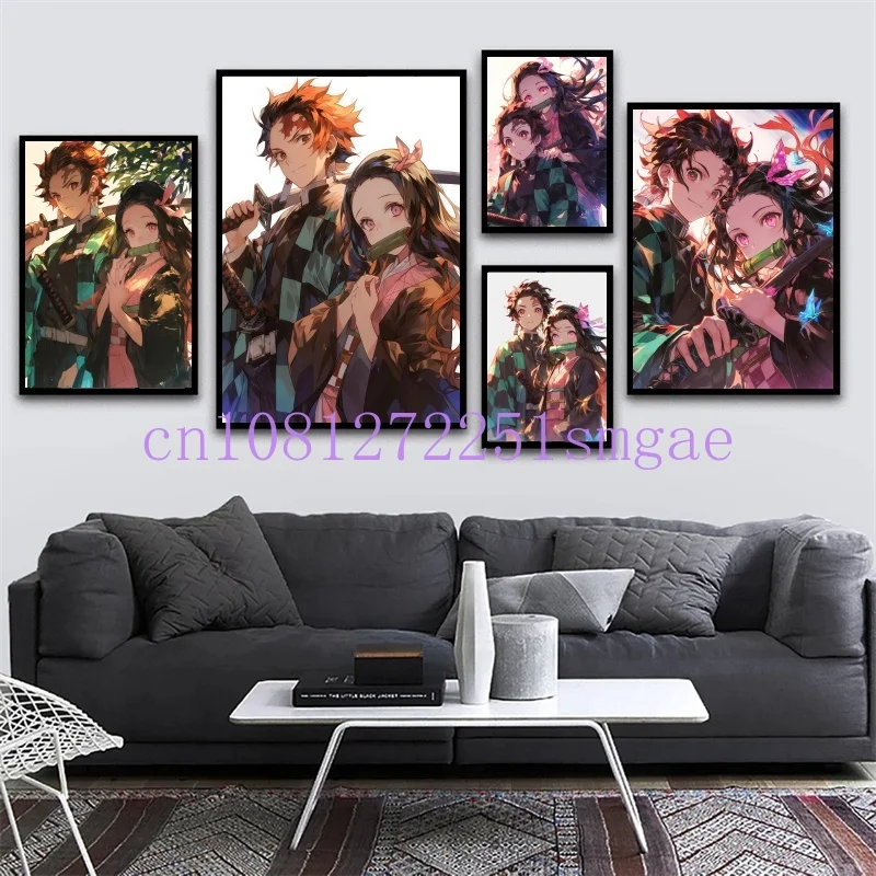 

Japanese Anime Demon Slayer Wall Art Poster Nezuko and Tanjiro Home Decor Prints Living Room Bedroom Canvas Painting Mural Gifts