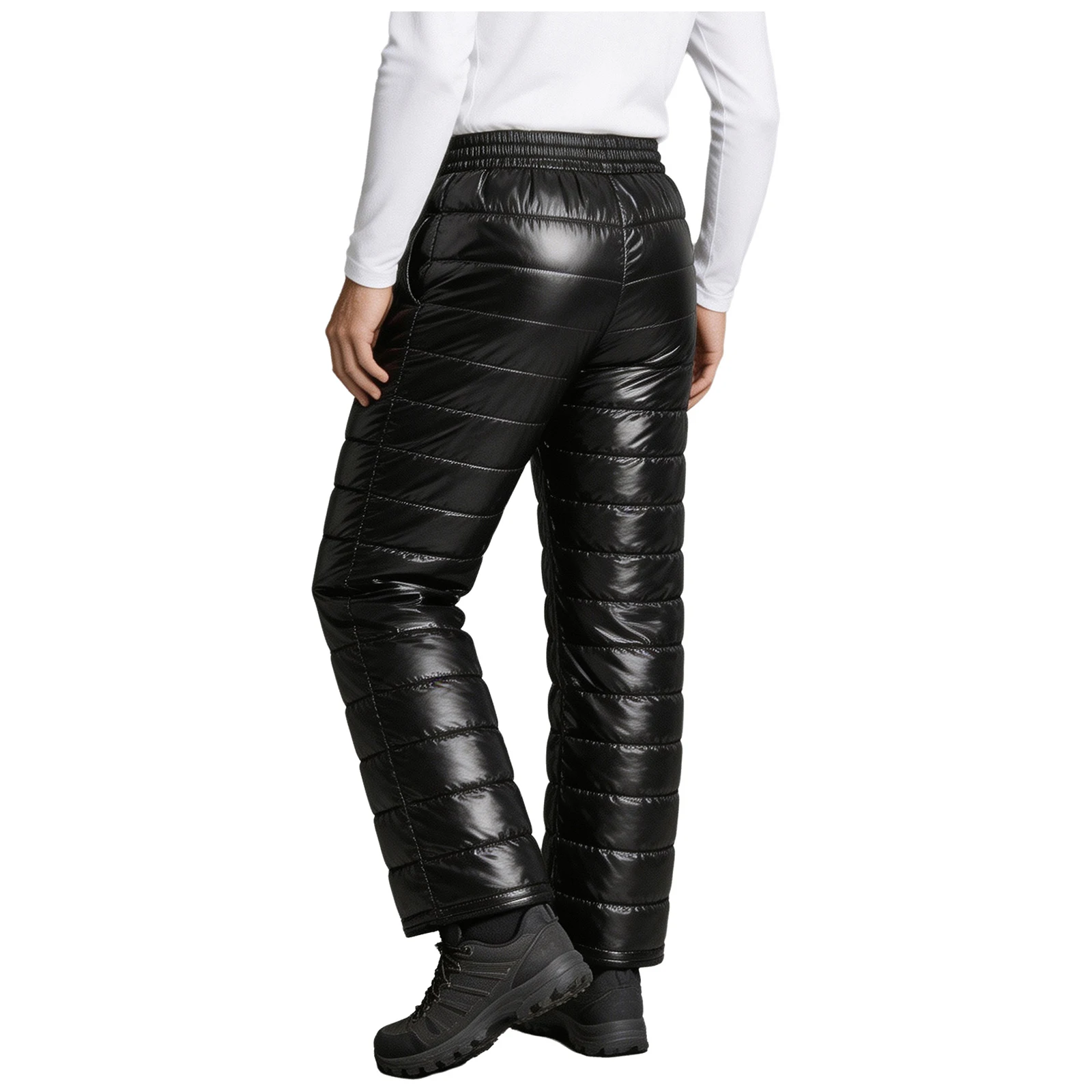Mens Padded Pants Elastic Waistband Zipper-fly Lightweight Packable Thermal Trousers with Pockets for Outdoor Skiing Snowboard