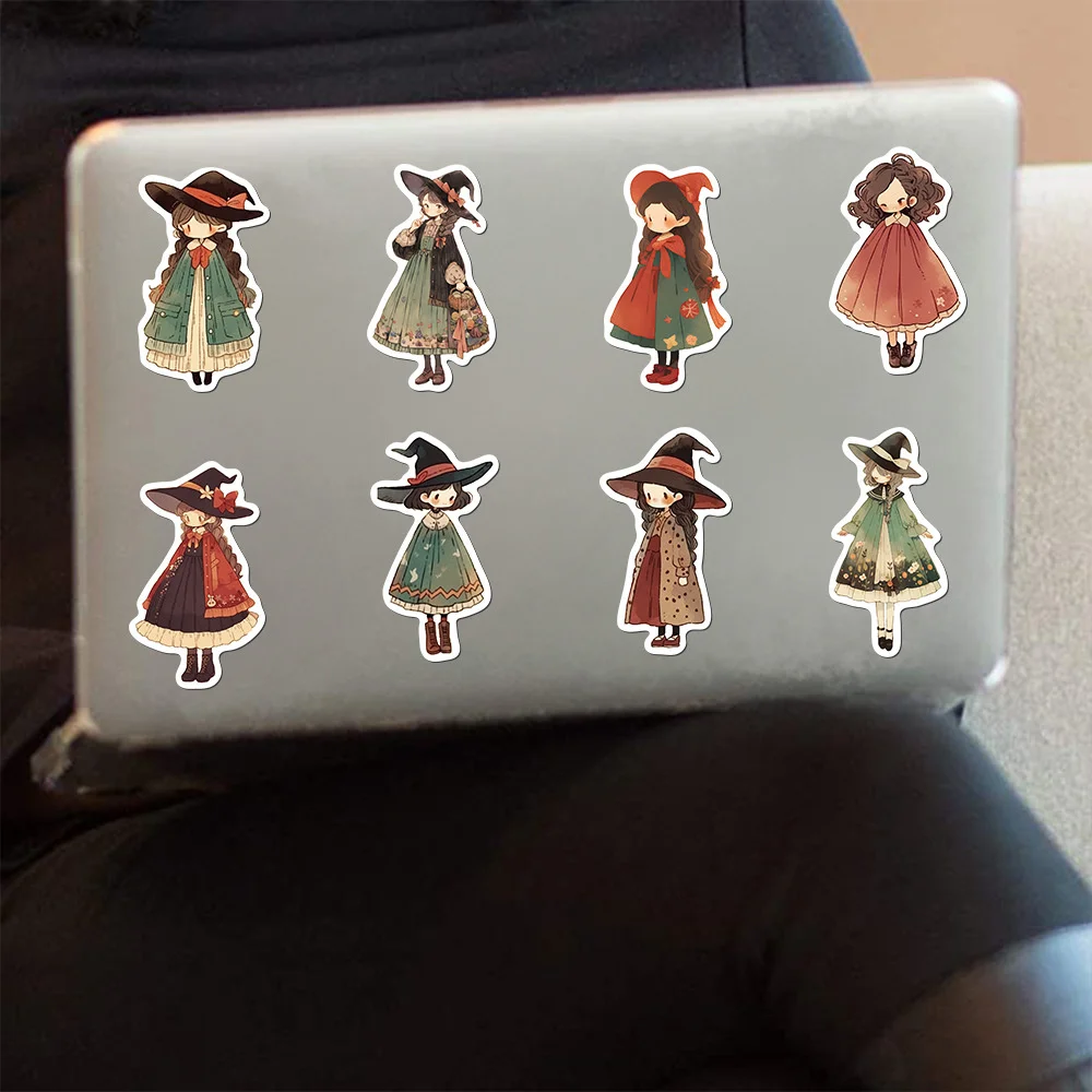 50pcs Cute Cartoon Witch Stickers For Girl Laptop Scrapbook Phone Guitar Suitcase Anime Sticker Vintage Scrapbooking Material