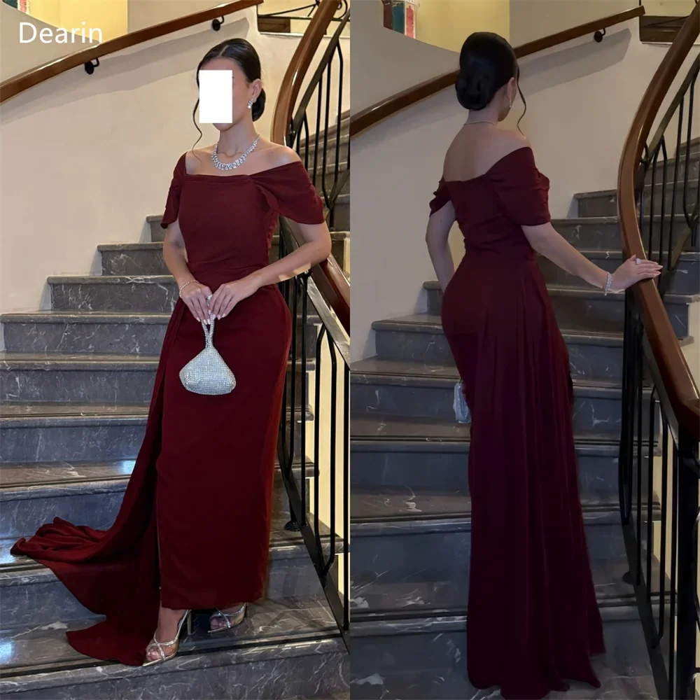 

Customized Formal Gown Dearin Off-the-shoulder Column Floor Length Skirts Draped Bespoke Occasion Dresses Evening Prom Dress Sau