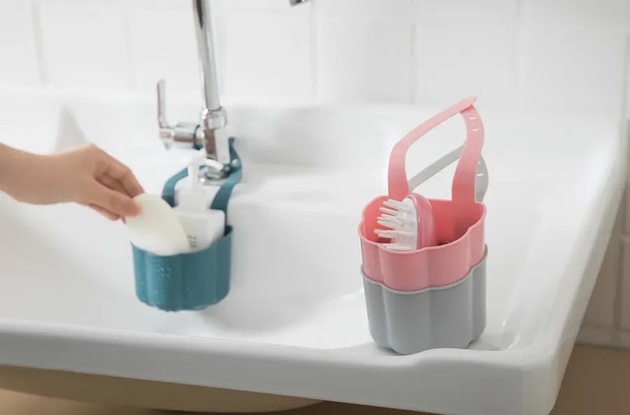 Faucet Mounted Sponge Drain Basket Kitchen Sink Sponge Brush Storage Rack Plastic Holder Box Kitchen Gadget