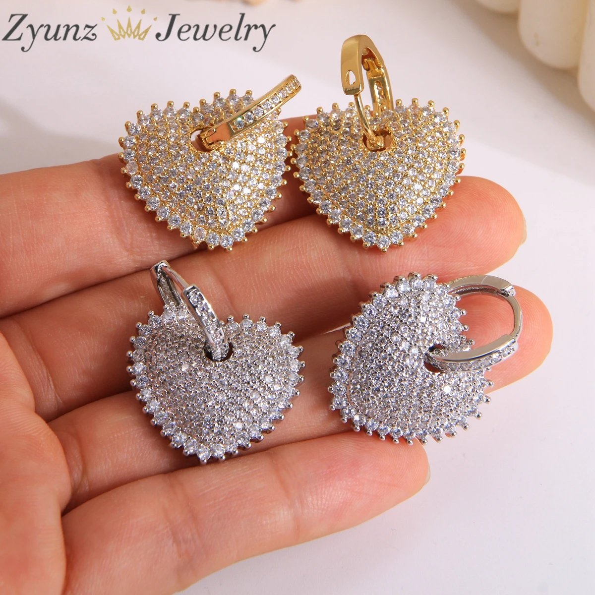 5 Pairs, Elegant Cubic Zirconia Gold Color Heart Earrings for Women Girls High Quality Drop Earrings Party Wedding Jewelry