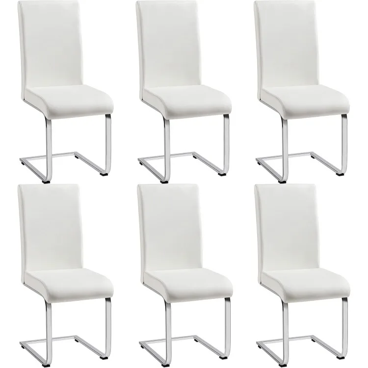 6PCS Dining Chairs Modern Kitchen Chairs Armless Side Chairs with Faux Leather Seat, Metal Legs and High Back for Dining Room