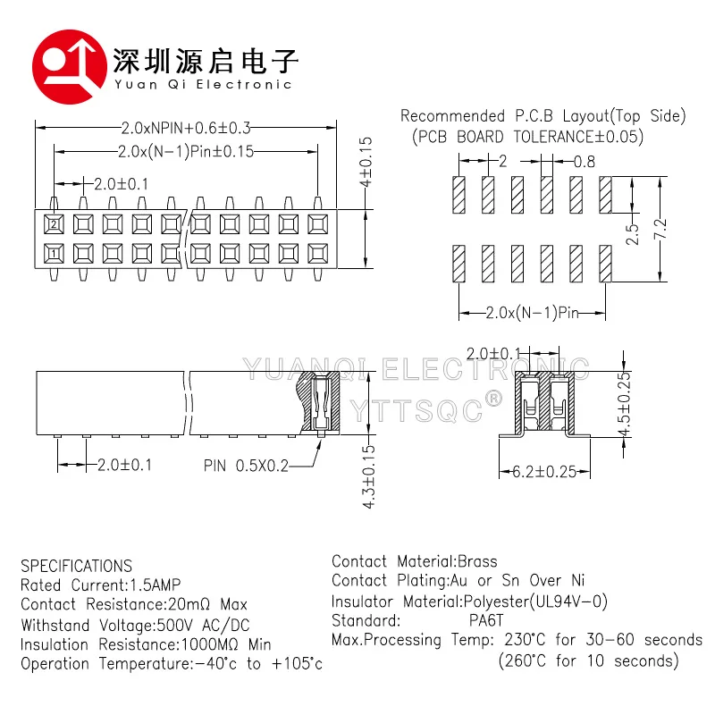 SMT 2.0mm 2.0 Double Row Female Breakaway PCB Board Pin Header socket Connector Pinheader 2 * 2/3/4/5/6/7/8/9/10/12/16/20/40Pin