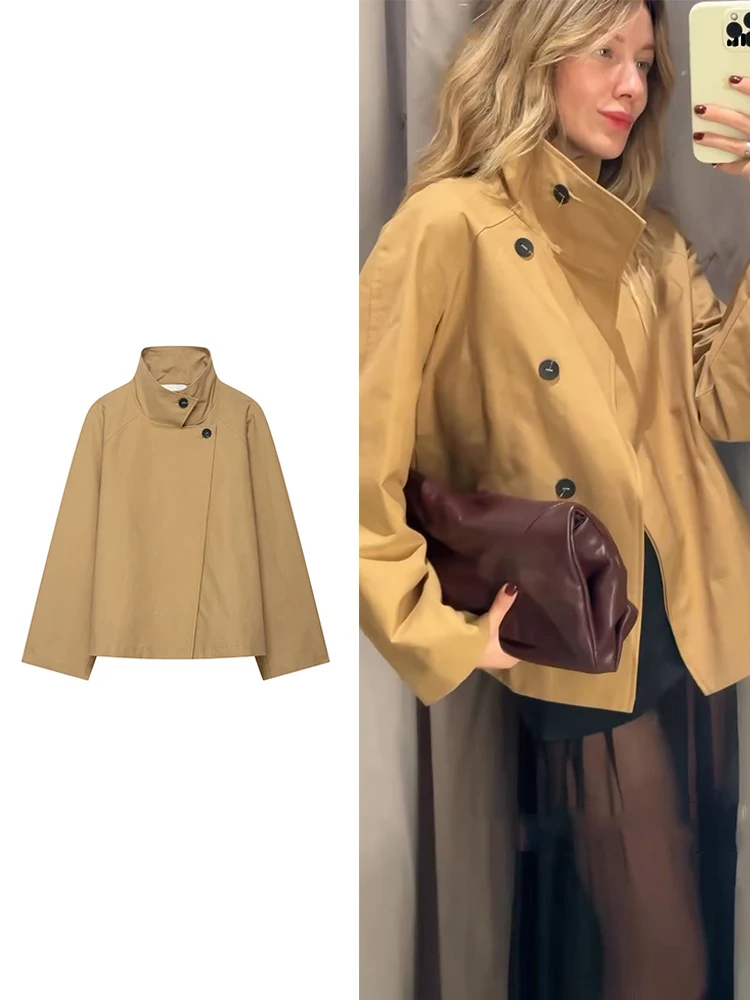 

New Women Stand Collar Trench Coats 2025 Spring Autumn Fashion Loose Casual Simple Women Long Sleeve Coats Solid Windbreaker