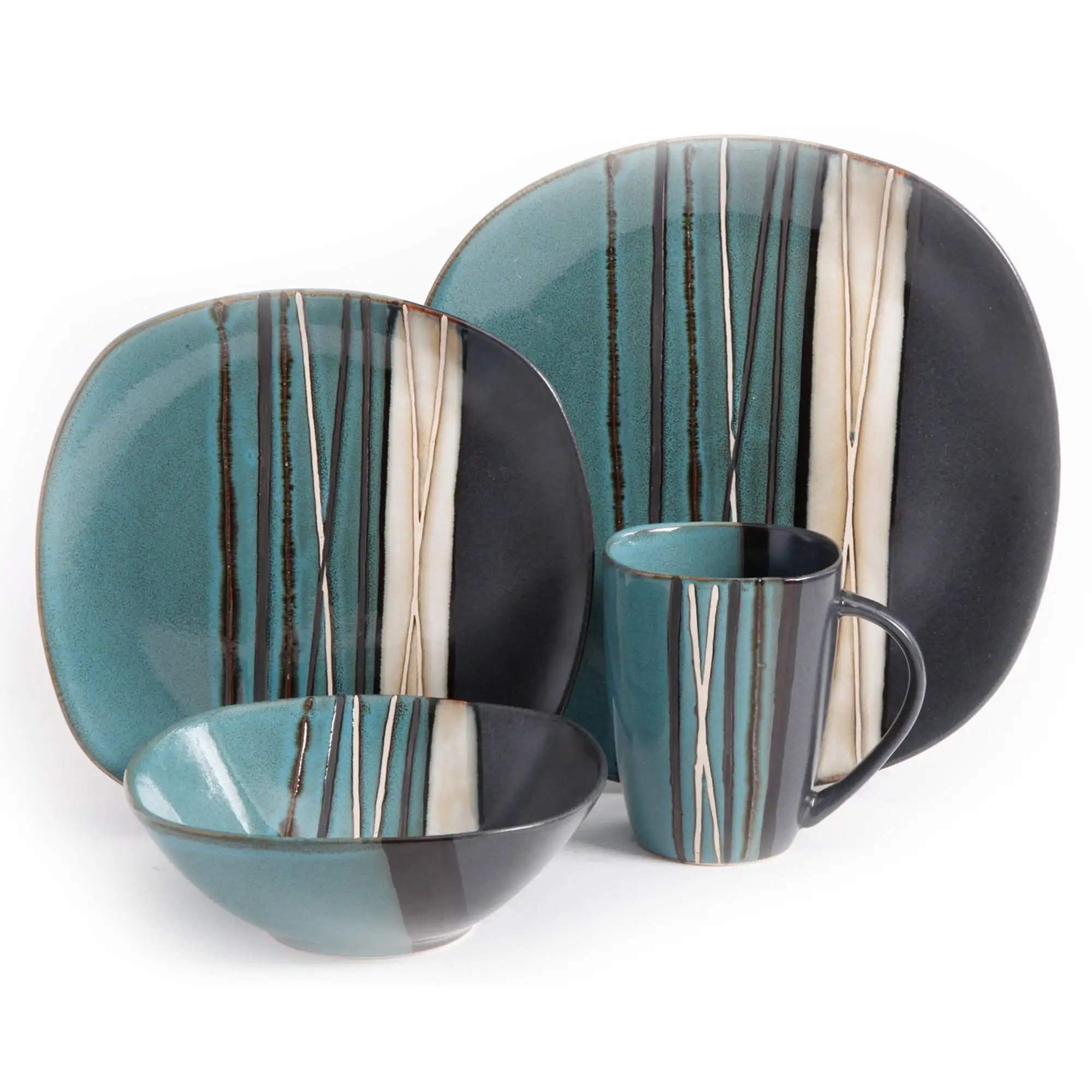 

Bazaar dinnerware in teal color, 16-piece set for daily dining and entertaining