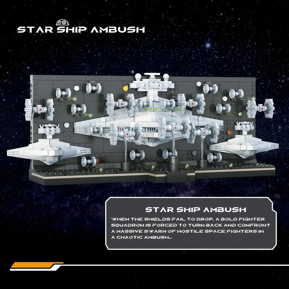 799PCS Star Ship Ambush Building Block Model Deep Space Fleet Interception Scene Set Creative Collectible Assembly Toy Gift