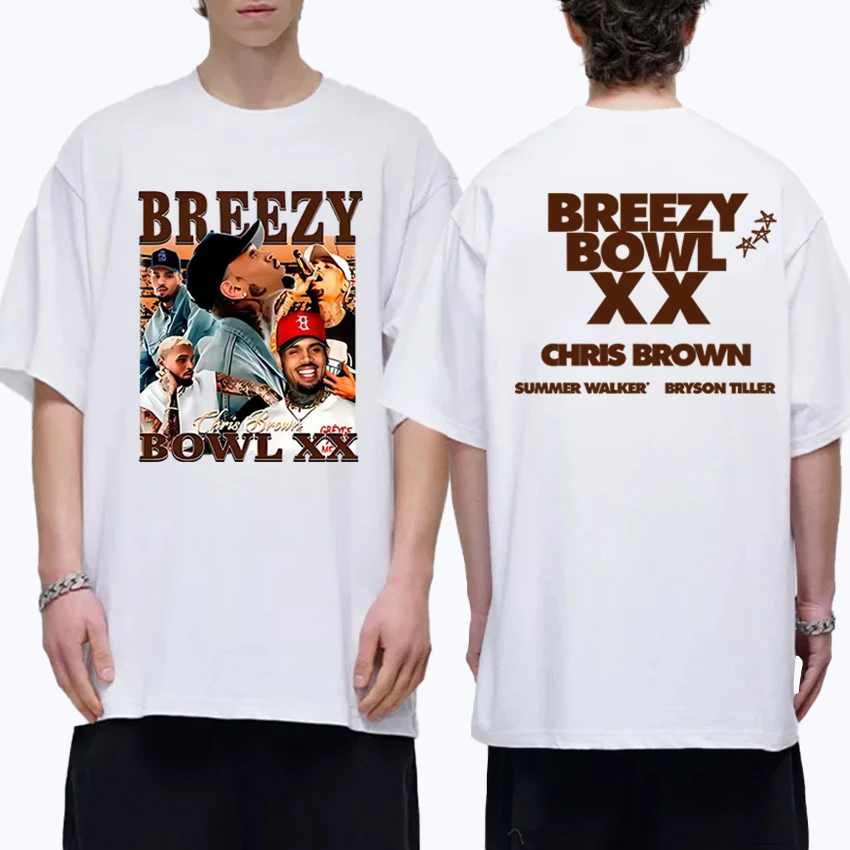 

Hot Sale Chris Brown Breezy Bowl XX Tour 2025 Graphics T shirts Men Women vintage streetwear Unisex Cotton short sleeve T-shirt