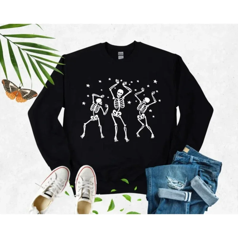 Dancing Skeleton Sweatshirt Spooky Halloween Funny Sweatshirt Spooky Vibes  shirt  Matching Halloween Party Celebration Tee