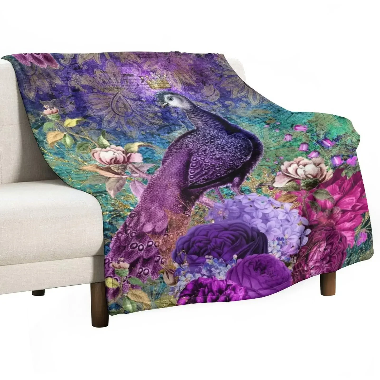 

Elegant Vintage Purple Teal Peacocks Throw Blanket christmas gifts Loose Luxury St Blankets