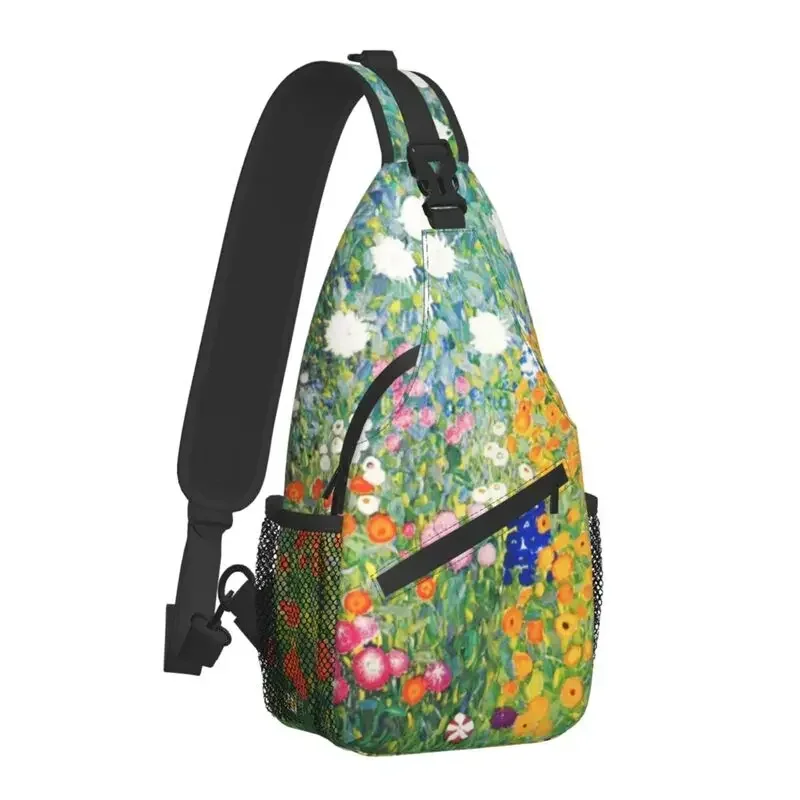 Cool Flower Garden By Gustav Klimt Sling Crossbody Backpack Men Painting Art Shoulder Chest Bags for Traveling