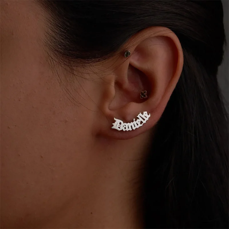 

Custom Name Stud Earrings For Women Stainless Steel Personalized Old English Name Earring Christmas Bridesmaid Jewelry Gift