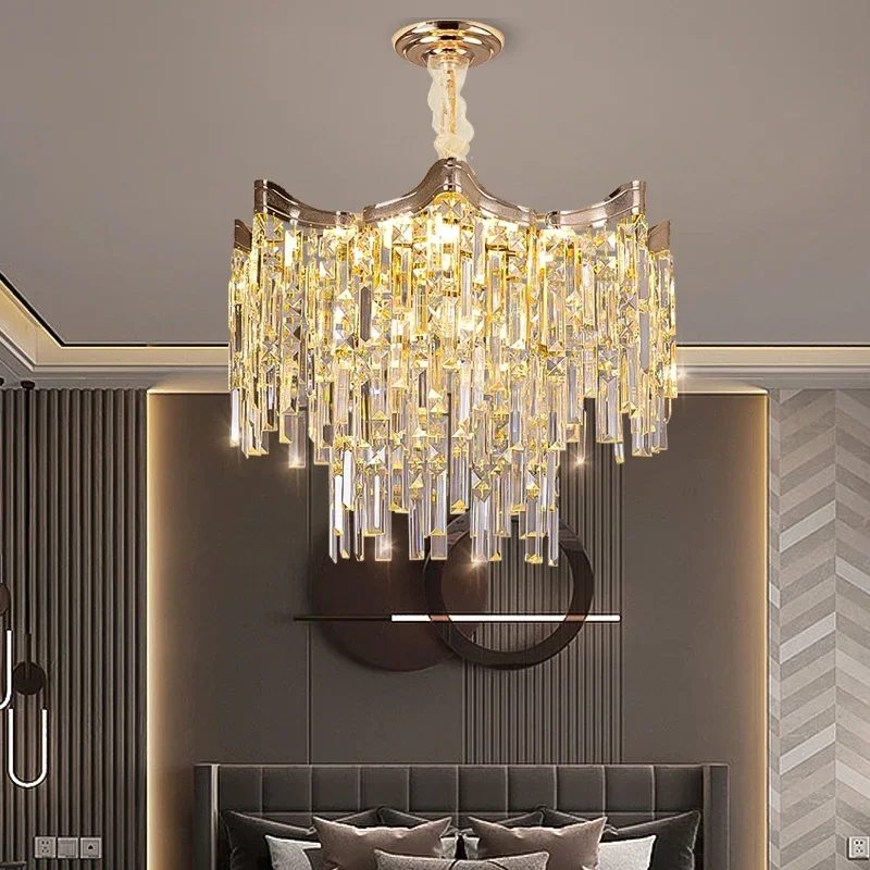 Artpad Gold Modern Crystal Chandeliers for Living Room 7-Tier Hanging Chandelier Octagonal Pendant Light Fixtures Dining Room