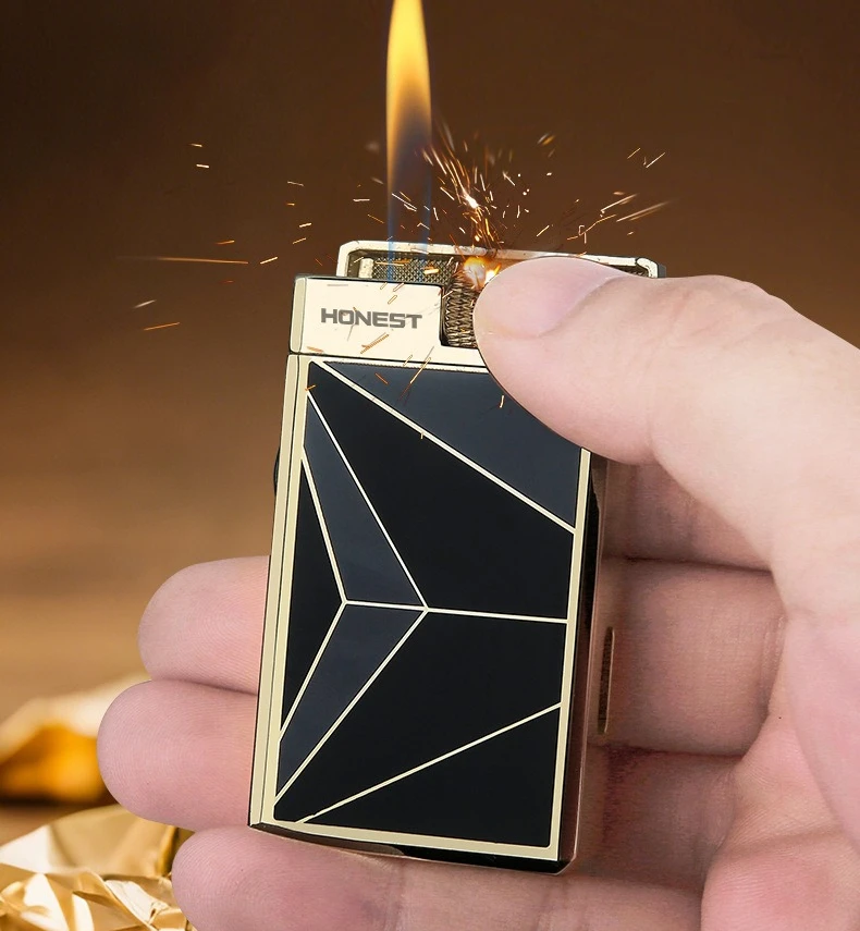 High-end Business Direct-fired Men's Metal Windproof Butane Gas Lighter Fashion Creative Wholesale Direct-fired + Open Flame