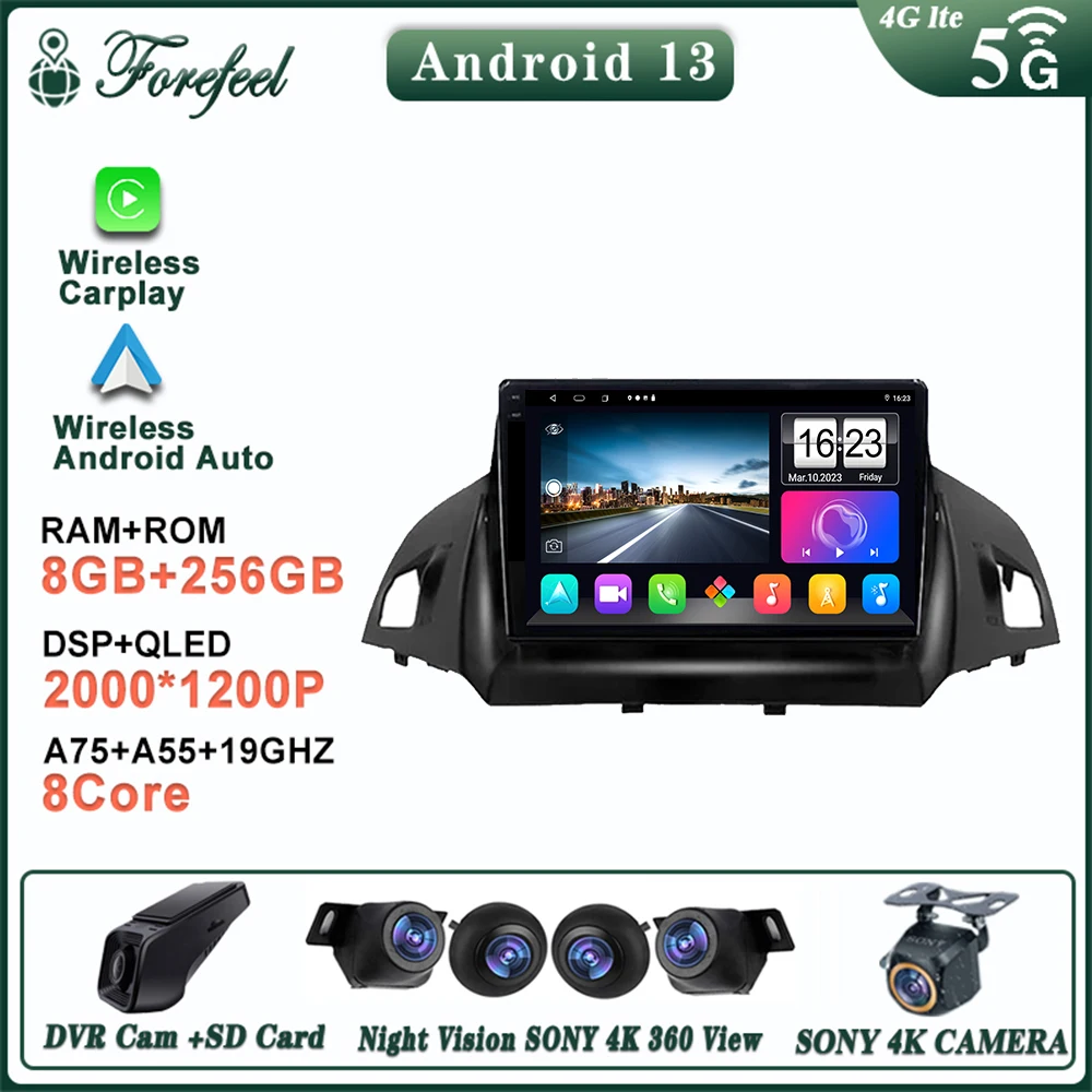 

2 Din Android Car Radio For Ford C-MAX Kuga 2 Escape 3 2012 - 2019 Multimedia Player Navigation GPS 4G Carplay Head Unit stereo