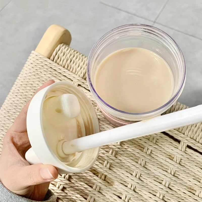 500/850ML Cute Pearl Milk Tea Straw Plastic Water Bottle With Cup Cover Women Large Capacity Juice Boba Milk Tea Cup Drop-proof