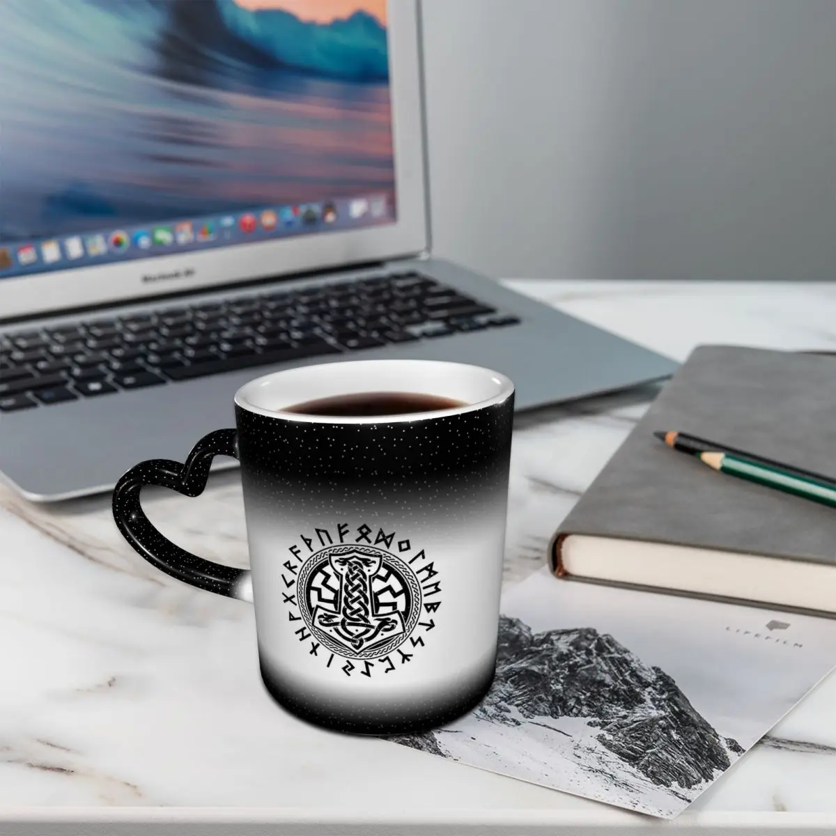 Viking Runes Hammer Celtic Hugin Munin Ravens Vikings Mug Ceramic Coffee Cups Tea Mugs Milk Cup Drinkware Gifts for Friends
