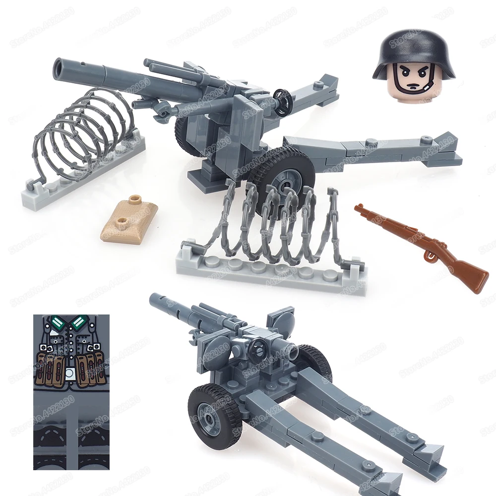 Military WW2 M1A1 Gravity Cannon Building Block Assemble Figures Equipment Weapons War Scenes Model Child Christmas Gift Boy Toy