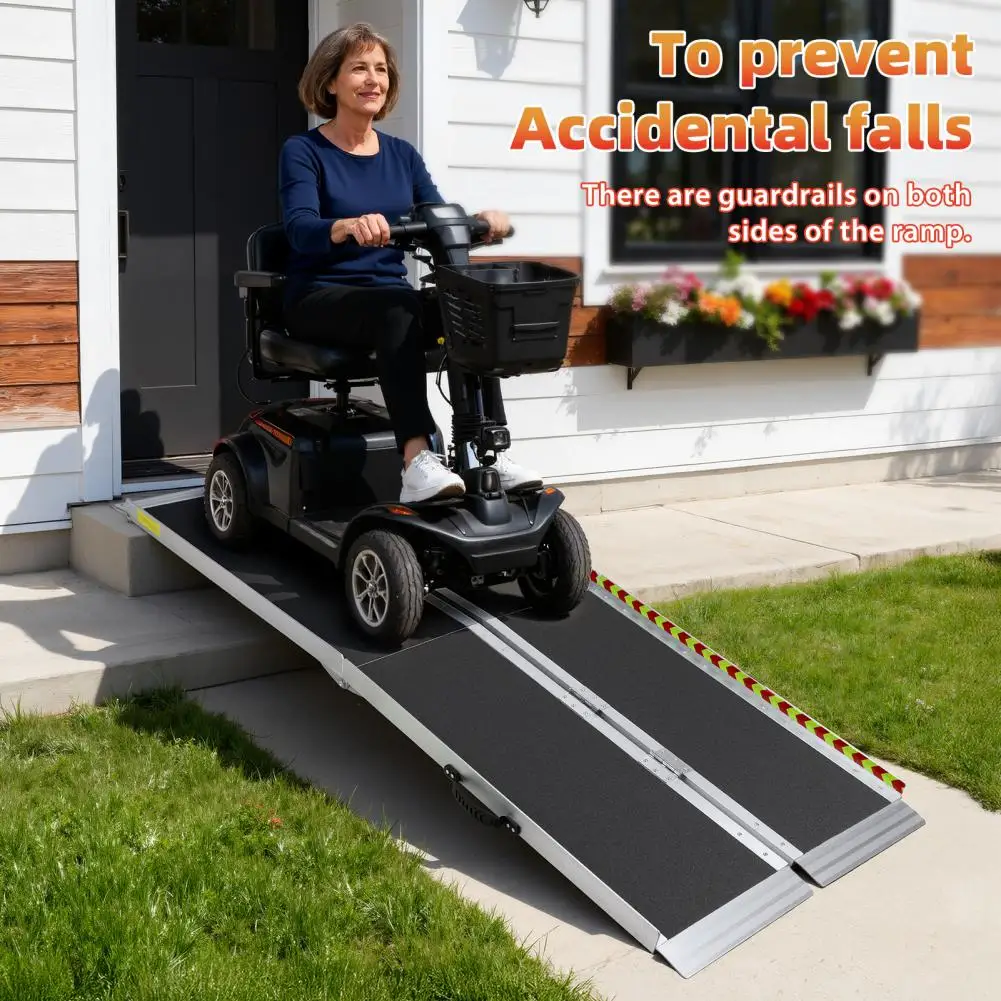 

Portable Wheelchair Ramp, 5/6FT Aluminum Alloy Folding Handicap Ramp, Non-Slip Seamless Hinge Ramp, Barrier Free Mobility Foldab