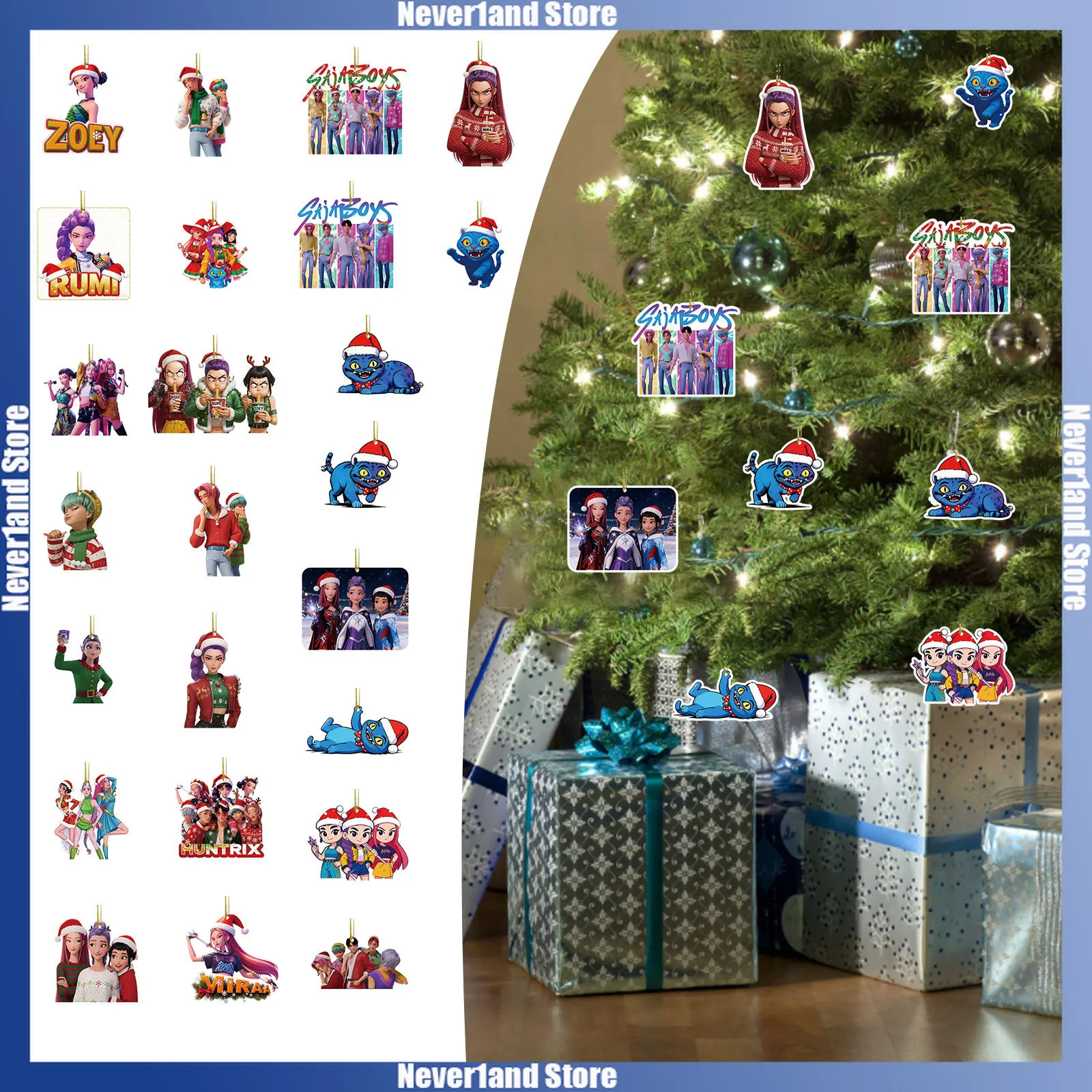 24 pçs kpop caçadores de demônios natal calendário do advento caixa cega rumi mira zoey mini acrílico pingente contagem regressiva caixa de brinquedo menino menina presente