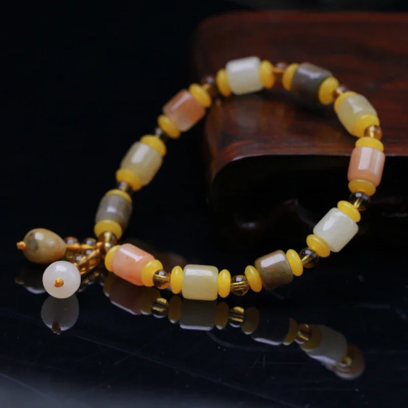 Golden silk jade multi-treasure single-circle bracelet, golden silk jade clear water color men's and women's fashion bracelet