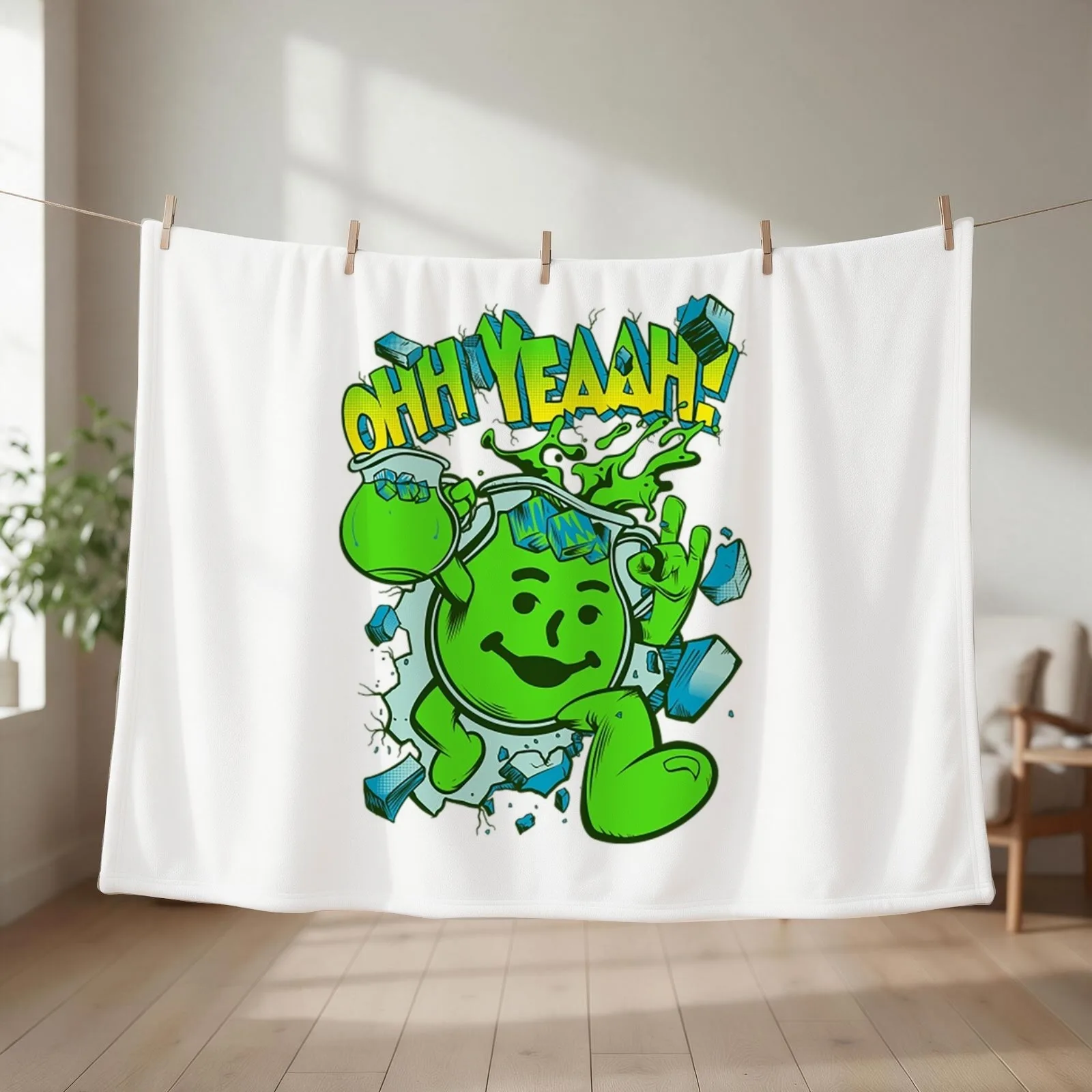 OHH YEAH! Kool Aid Man Lime Throw Blanket couch cozy soft plush fuzzy picnic outdoor blanket
