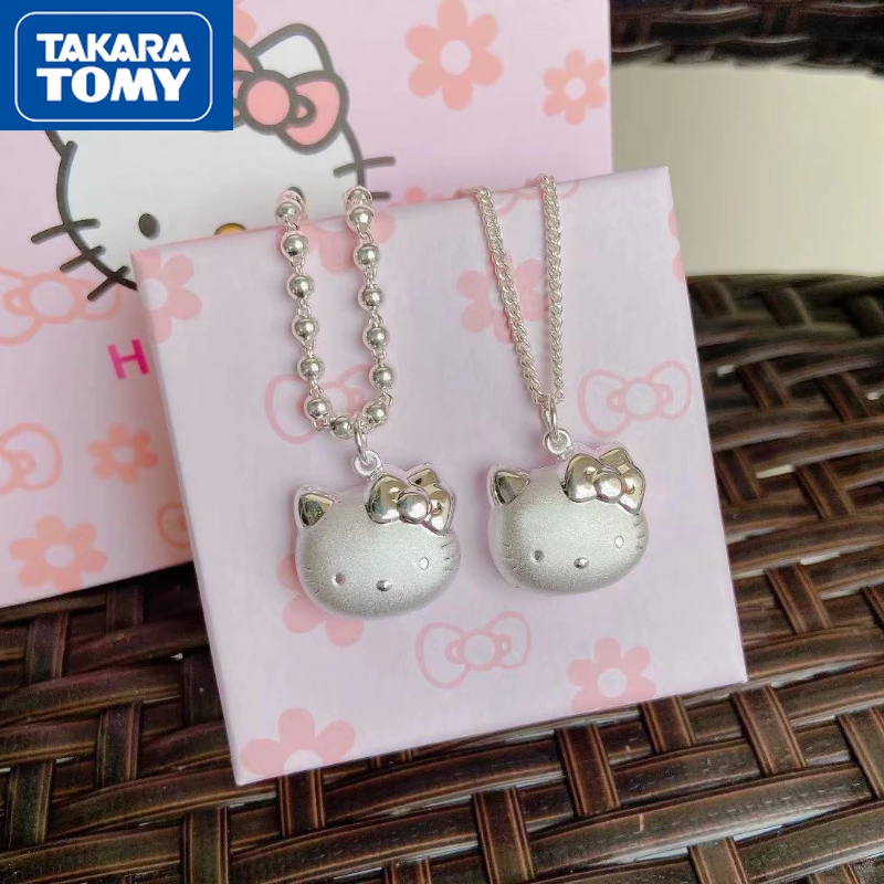 

TAKARA TOMY Girl Hello Kitty 999 Pure Silver Sweet and Elegant Collarbone Necklace Student Cute Cartoon Pendant Accessories