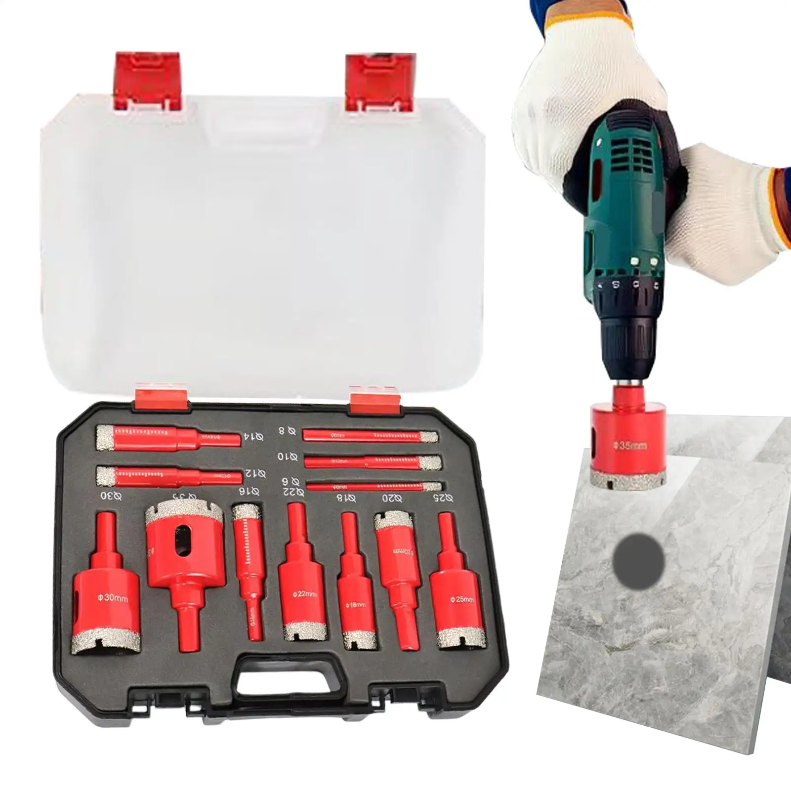 

Tile Hole Saw Kit Drill Bits for Porcelain Tile Dry Use Anti-Slip for Home Renovation Wall Repair Electrical Wiring Drainage