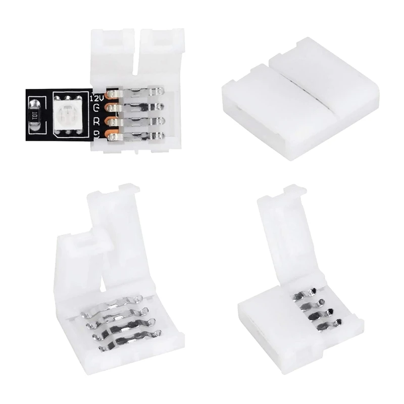 50Packs 4-Pin RGB LED Light Strip Connectors 10Mm LED Strip Gapless Solderless Adapter Terminal Extension