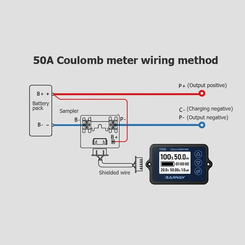 TK15 Coulomb Meter DC8-120V 50A/100A/350A Digital Coulometer Battery Capacity Tester for E-bike/Balance Car/Cleaning Machine