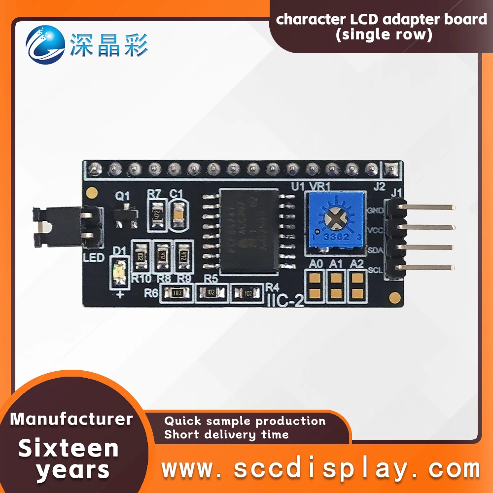 Affordable wholesale LCD 1602 screen adapter board PCF8574T single row 16 pin IIC/I2C interface contrast adjustable