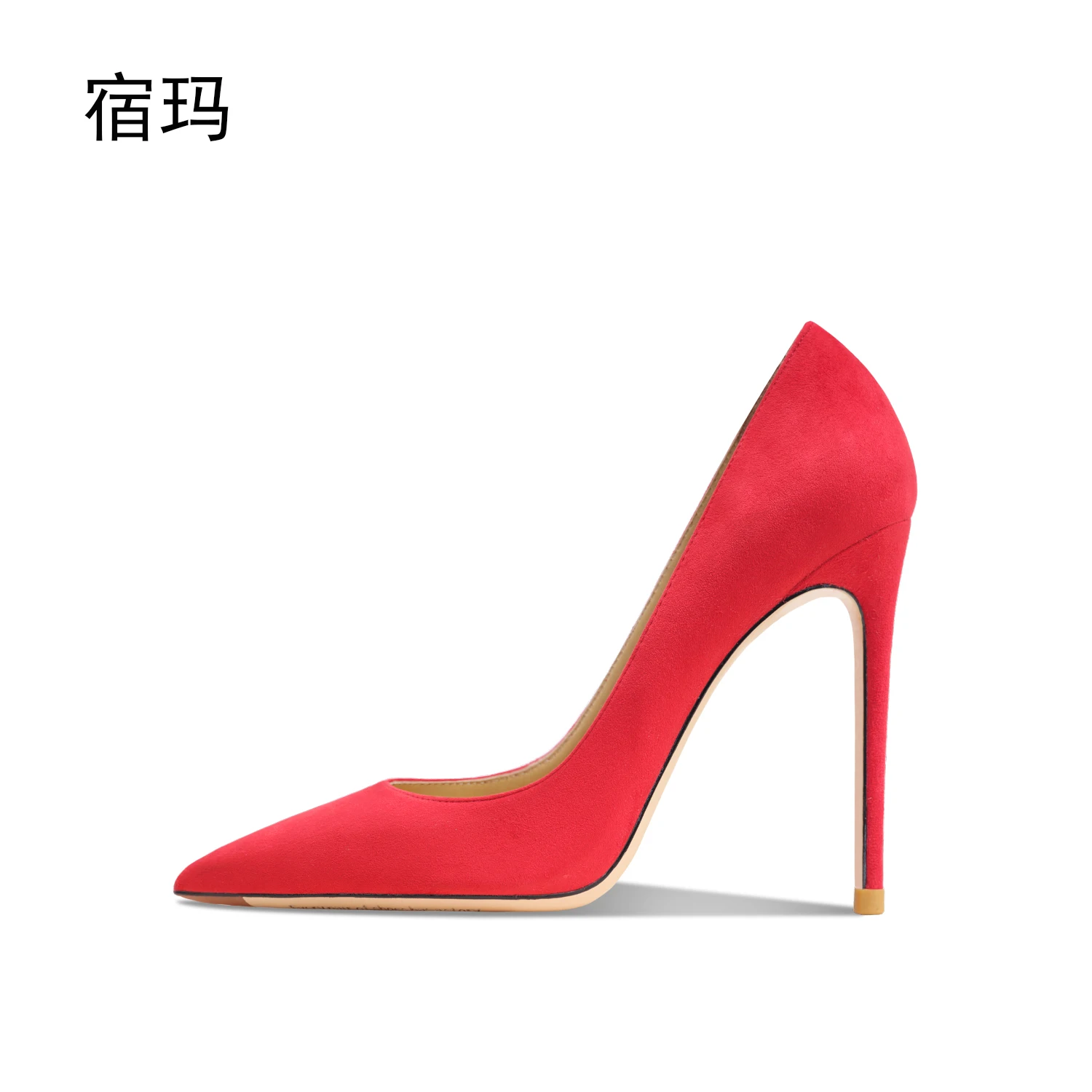 Spring Autumn Luxury High Heels Red Suede Pointed Toe Dress Classic Pumps Women Shoes Stiletto Heels Slip-on Party Shoes 10cm