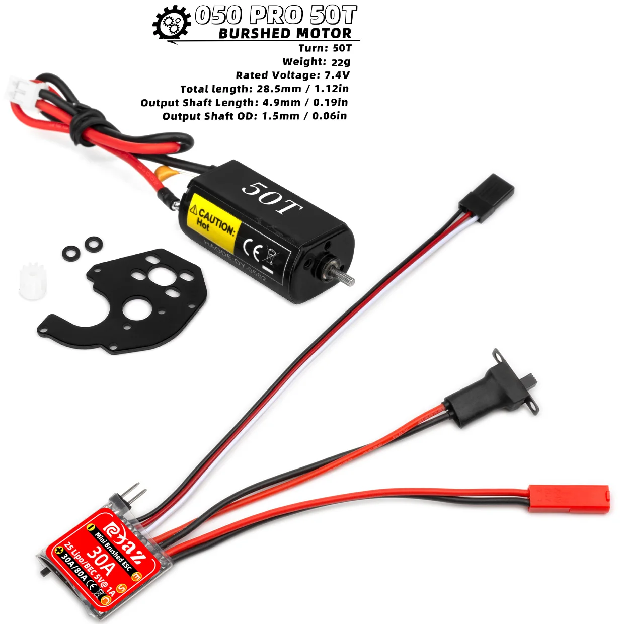 RCXAZ RC ESC Mini 30A gebürstete ESC-Kombination mit 030 050 Bürstenmotor für 1/18 1/24RC Hill Climber Axial SCX24 FCx24 Upgrade-Teile – Detail 20
