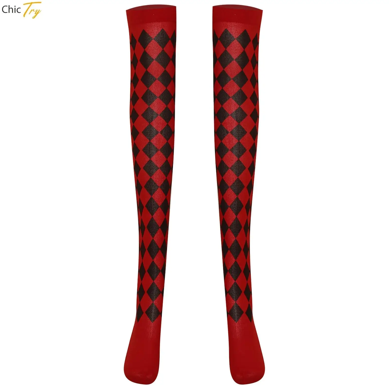 Halloween Witch Crazy Clown Long Socks Women Slim Thigh High Stockings Striped Argyle Pattern Leg Warmer Over Knee Hosiery Socks