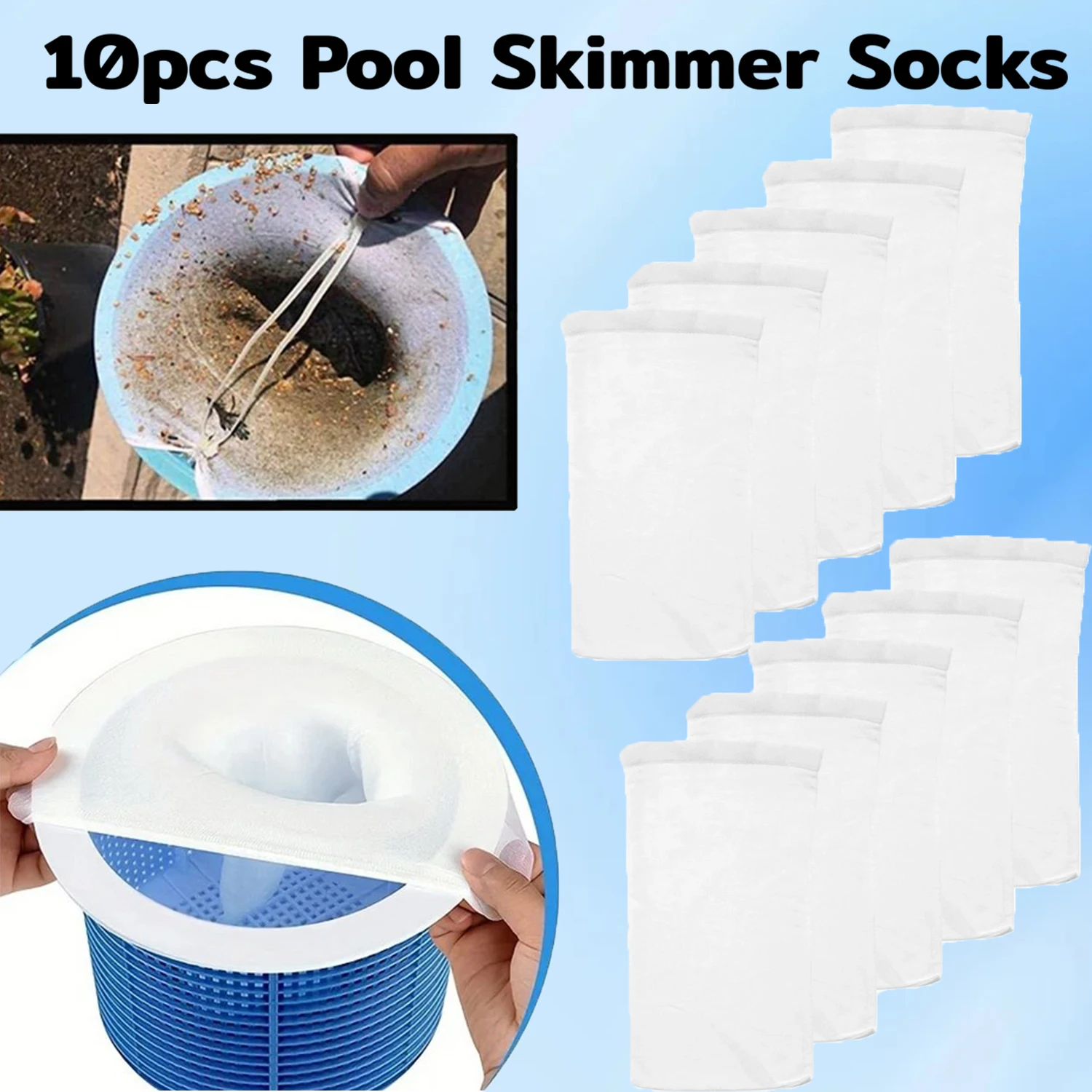 10pcs Pool Skimmer Socks Elastic Nylon Mesh Design Pond Debris Leaves Filters Basket Skimmers Swimming Pool Clean Accessories