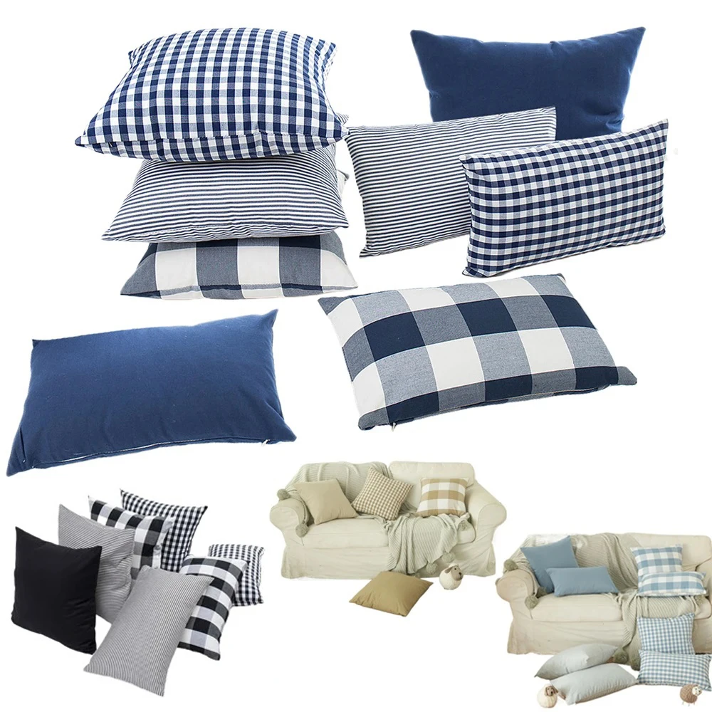 

Plaid Striped Throw Pillow Cover 30X50/45X45CM Navy Blue Black Coffee Pillowcase Car Chair Decorative Cotton Sofa Cushion Cover