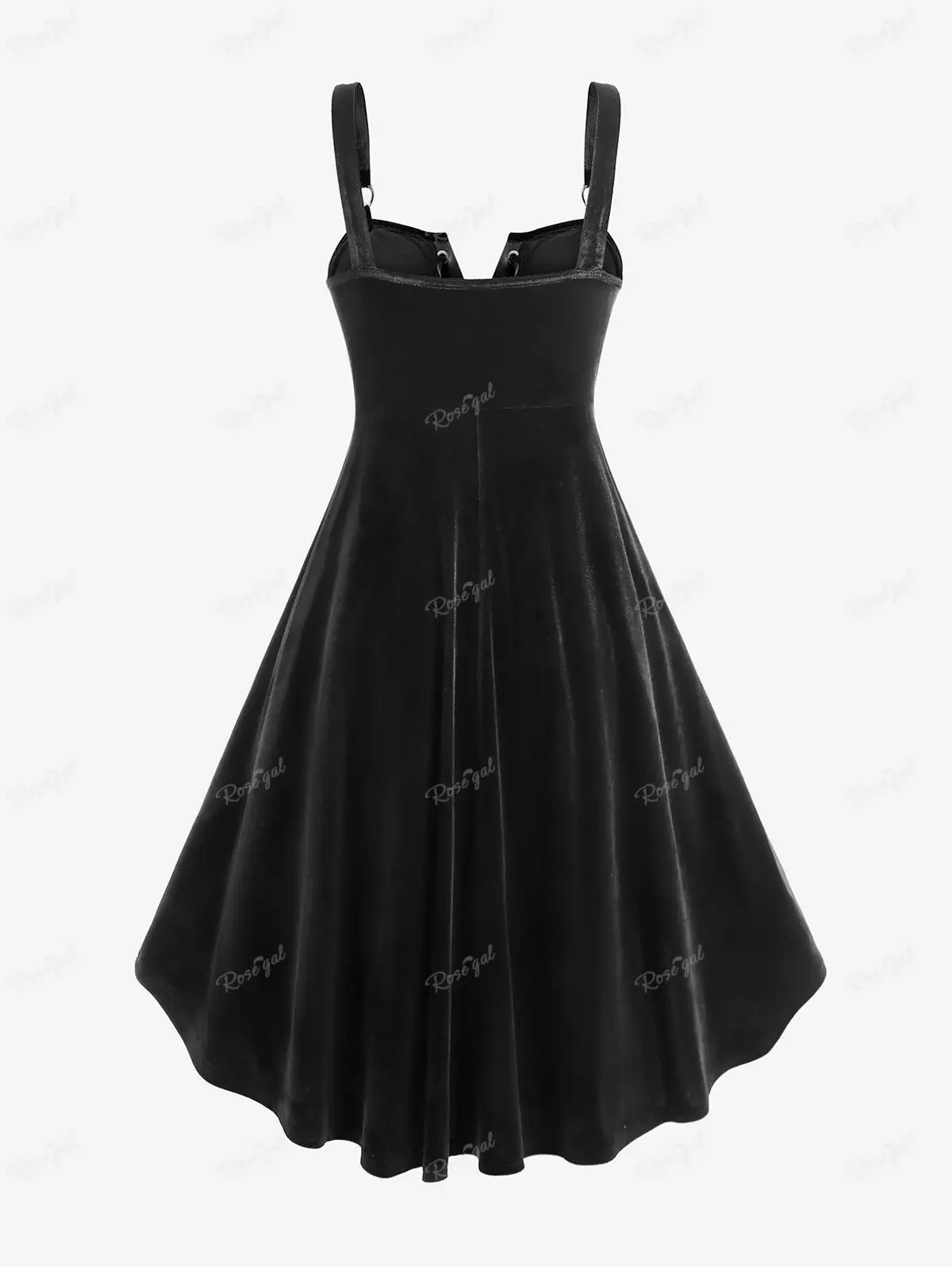 ROSEGAL ゴシック レースアップ グロメット ハイロー ベルベット ミディ ドレス