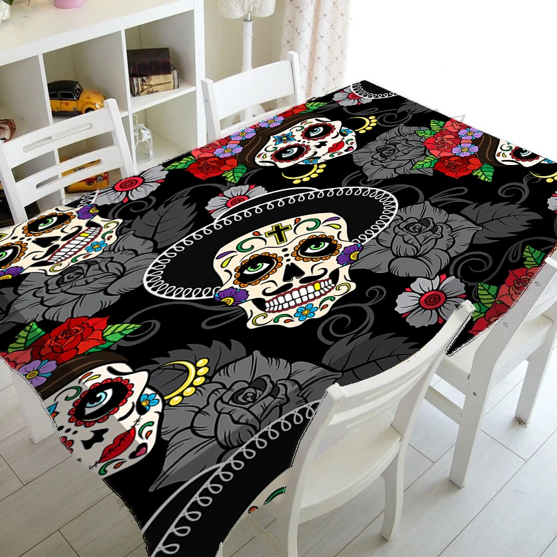 Mexican Day of The Dead Skull Pattern Tablecloth Decor Party Tablecloth Home Restaurant Kitchen Decor Tablecloth Accessories