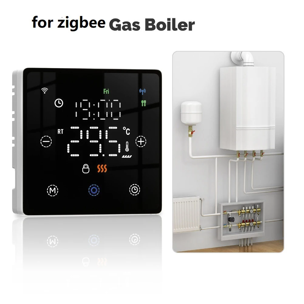 Black Programmable Thermostat User Friendly Digital Temperature Switch Voice Control Remote Control Accuracy 0.5 Digital Display